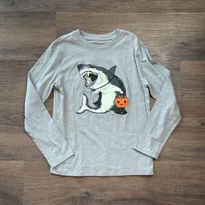 Cat & Jack Boys Gray Halloween Shark Pumpkin Long Sleeve Graphic Tee Size M 8